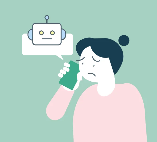 スマホでロボット音声と返される女性のイラスト