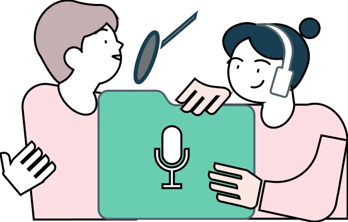 スタジオで録音している様子のイラスト